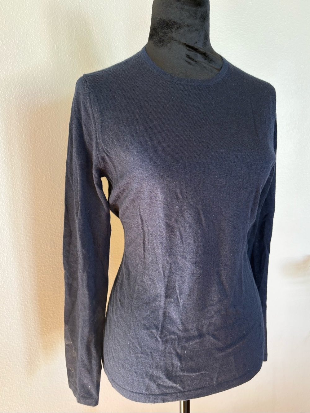 Neiman Marcus Navy Crewneck Long-Sleeve Sweater